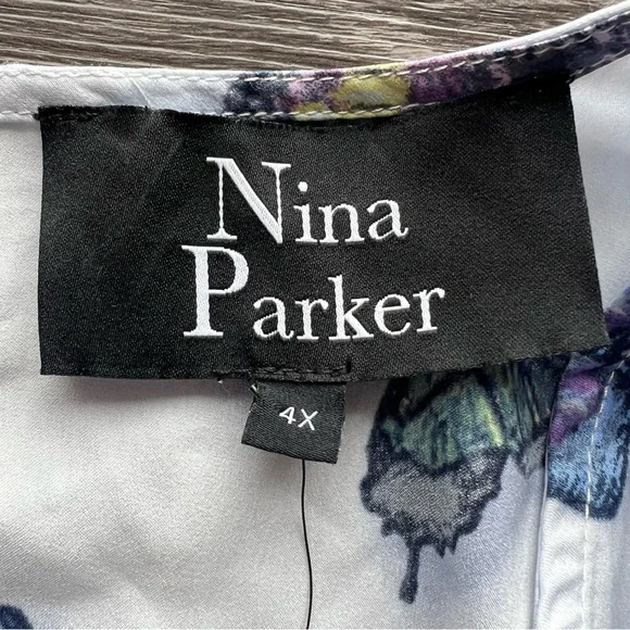 NWT Nina Parker Trendy Plus Size Blue Butterfly Satin Romper - Picture 6 of 9